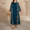 Women's Plus Size Bohemian Floral Printed Maxi Dress, Pleated Front Long Sleeve Crew Neck Loose Fit Lady T Fashions