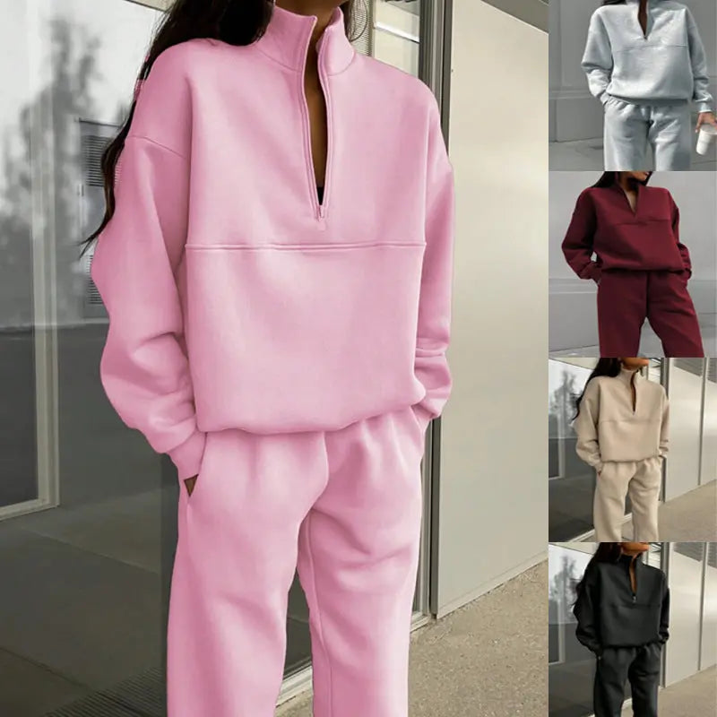 Long-sleeved Sports Sweatshirt Suit Fashion Stand-up Collar Zip-up Top And Elastic Band Trousers With Pocket Srping Fall Clothing For Women Lady T Fashions