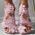 [Flowers Flat Women's Sandals] Women's Flowers Flat Sandals, Fashion Toe Loop Faux Pearl Slip On Shoes, Casual Beach Travel Sandals Lady T Fashions