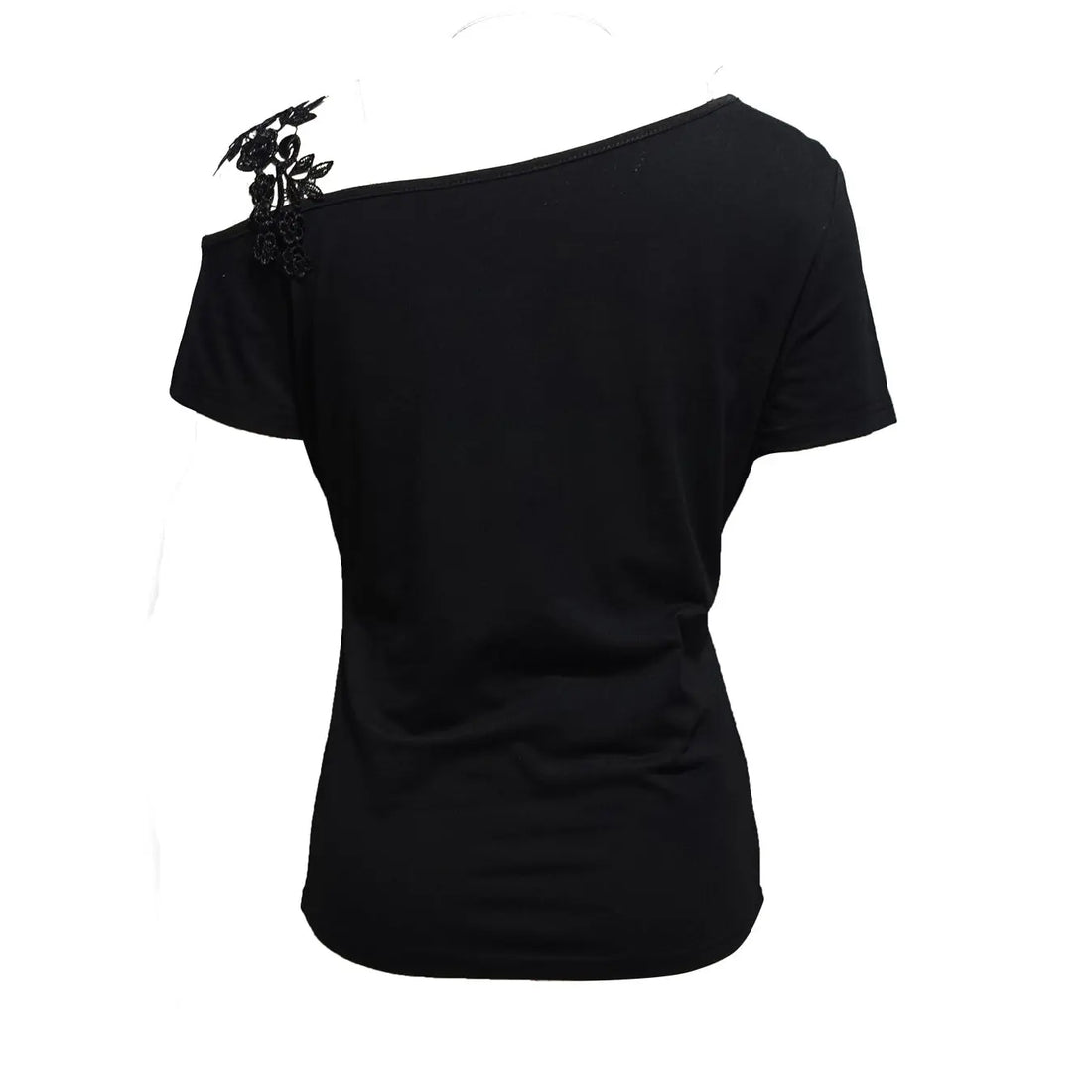 Ladies' Solid Color Lace Appliqu E Shoulder Strap Slanted Shoulder Collar Off Shoulder Elegant Design T-shirt Top Lady T Fashions
