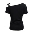 Ladies' Solid Color Lace Appliqu E Shoulder Strap Slanted Shoulder Collar Off Shoulder Elegant Design T-shirt Top Lady T Fashions
