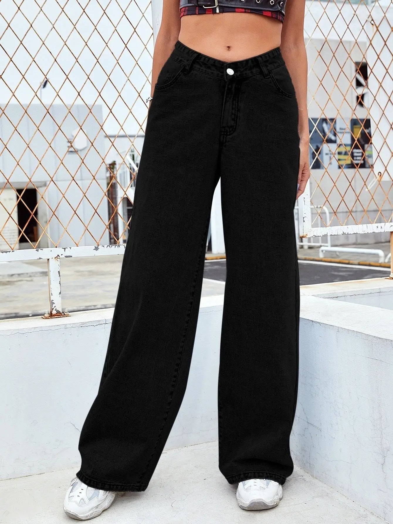 Washed Fashion Straight Jeans Women's Mid Waist Lady T Fashions