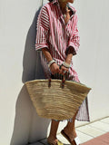 Striped Shirt Dress With Belt Fashion Half-sleeved Lapel Button Cardigan Dresses Women's Clothing Lady T Fashions