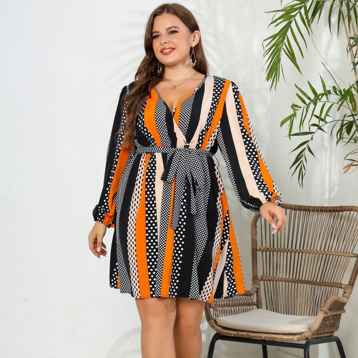 V-neck Lace-up Plus Size Dress Lady T Fashions