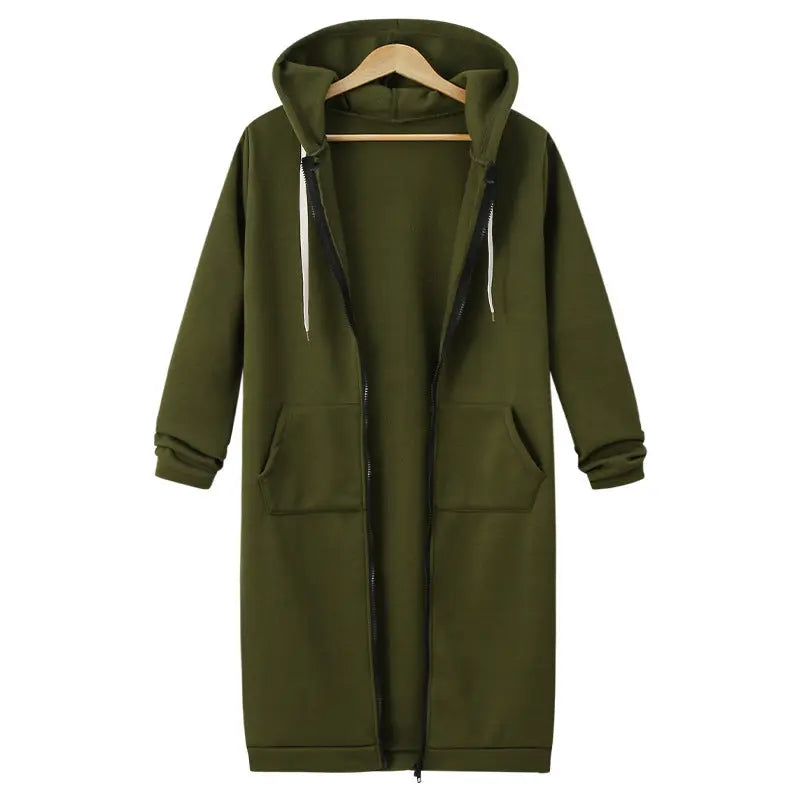 Hooded Long Sleeve Sweater Fleece Long Jacket Lady T Fashions