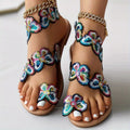 [Flowers Flat Women's Sandals] Women's Flowers Flat Sandals, Fashion Toe Loop Faux Pearl Slip On Shoes, Casual Beach Travel Sandals Lady T Fashions
