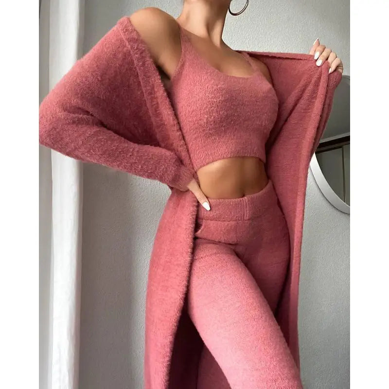 Cozy Pajama Set, 3 Piece Lounge Set, Cute Loungewear, Warm Suit Sets, Matching Set, Lounge Set, 3 Piece Pant Sets, Women Winter Dress Lady T Fashions