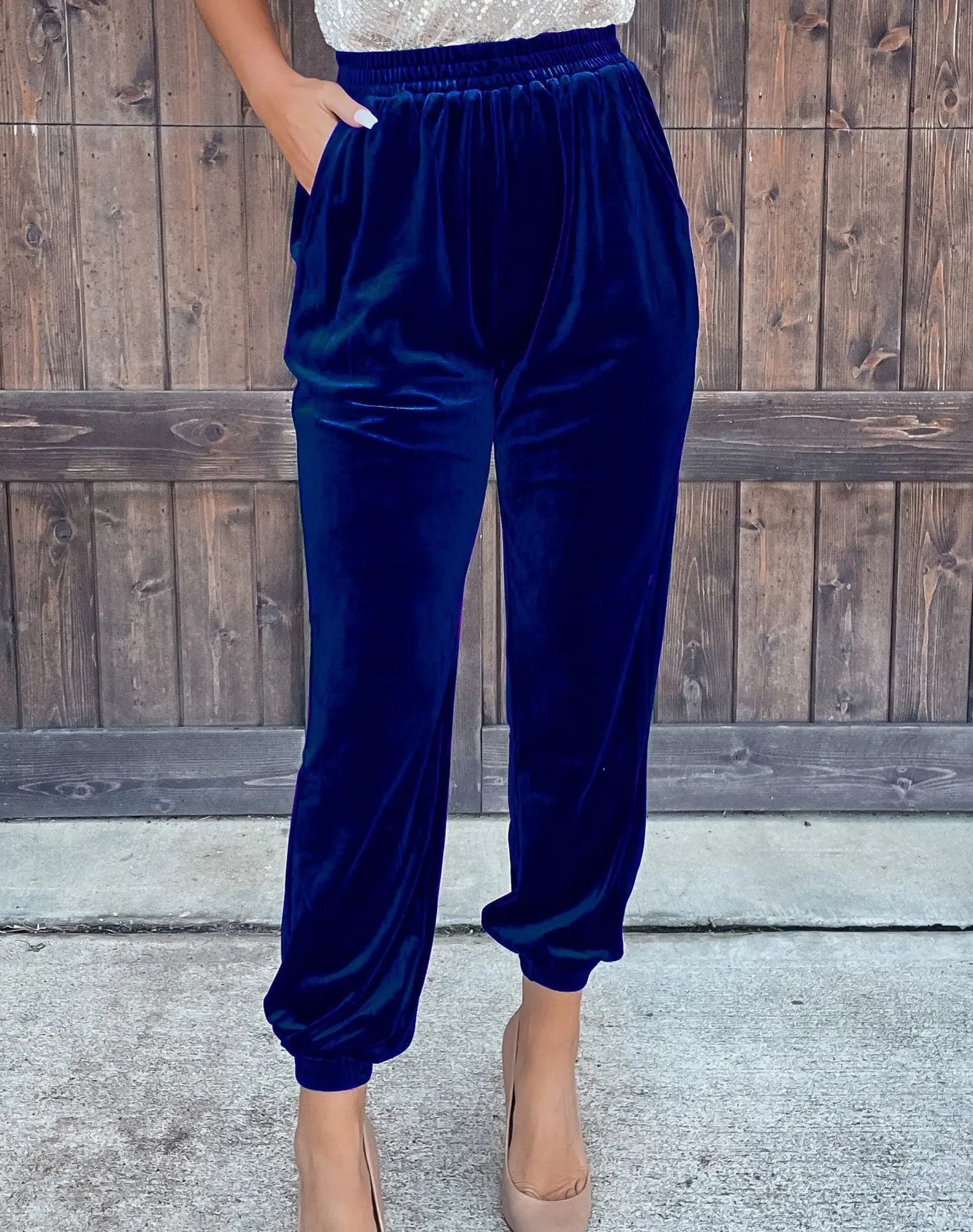 Women's Solid Color Straight Pants With Elastic Waist And Casual Cuffs Lady T Fashions