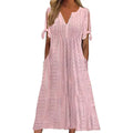 Women's Eyelet V-Neck Maxi Dress Short Sleeve Flowy A-Line Summer Beach Dress Lady T Fashions