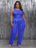 Plus Size - Women Plus Size 2pcs Outfits Fringe Tassel Long Pants Set Sleeveless Tank Tops Clubwear Lady T Fashions