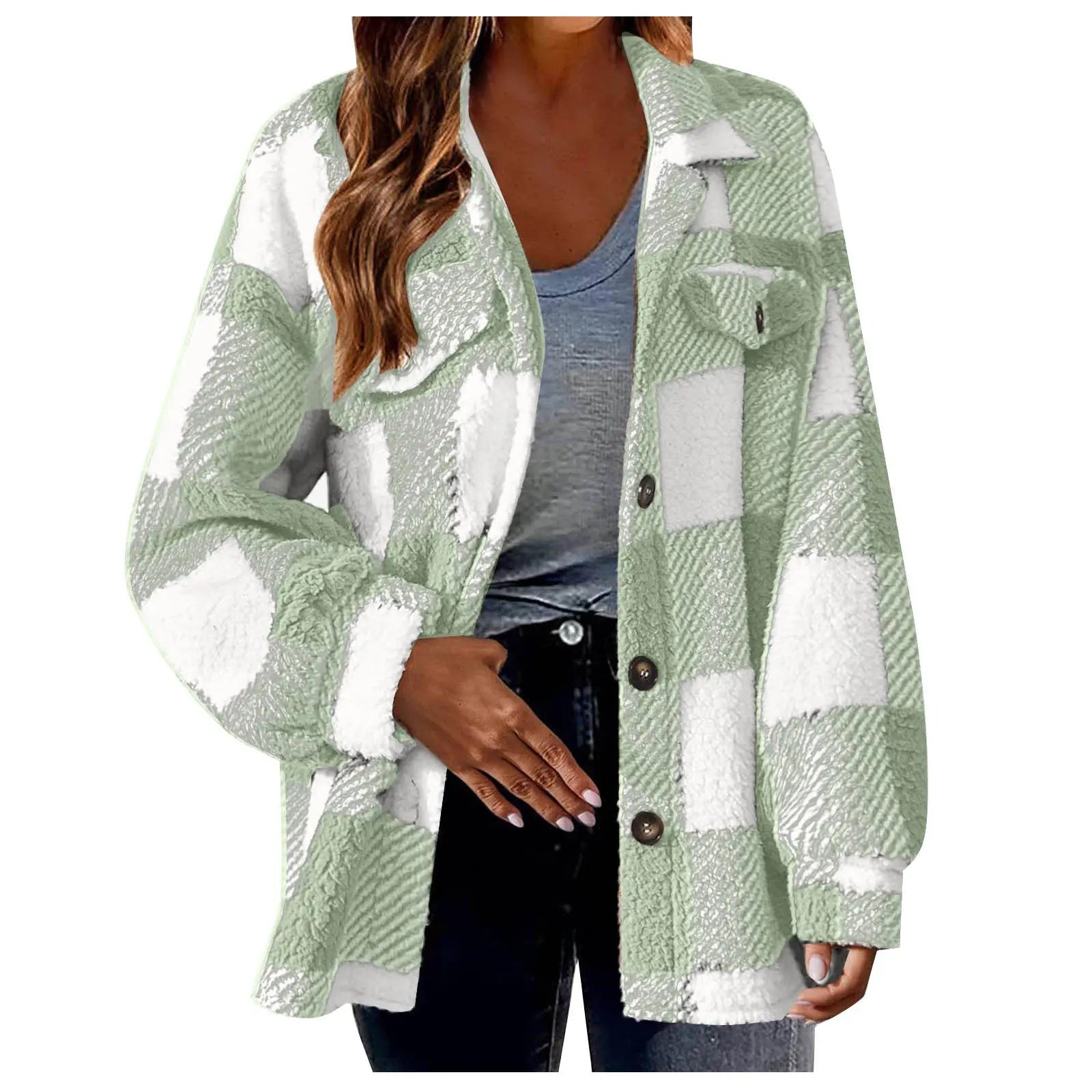 Women's Fashion Jacket Button Plush Coat Lady T Fashions