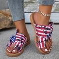 Women's Flag Pattern Slide Sandals, Bowknot Toe Loop Slip On Flat Shoes, Casual Sandals For The 4th Of July Summer Casual Shoes For Independence Day Lady T Fashions