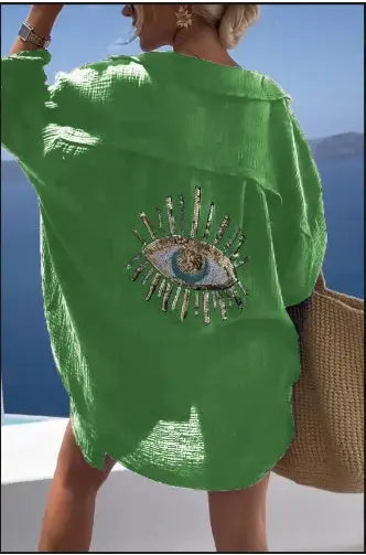 Women's Outdoor Beach Shirt Casual Sequin Beaded Shirt Lady T Fashions