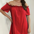 Ladies' Fashion Off Shoulder Ruffle Solid Color Decorative One Shoulder Casual Dress Lady T Fashions