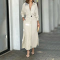 Women's Elegant Tied Solid Color Waisted Long-sleeved Shirt Dress Lady T Fashions