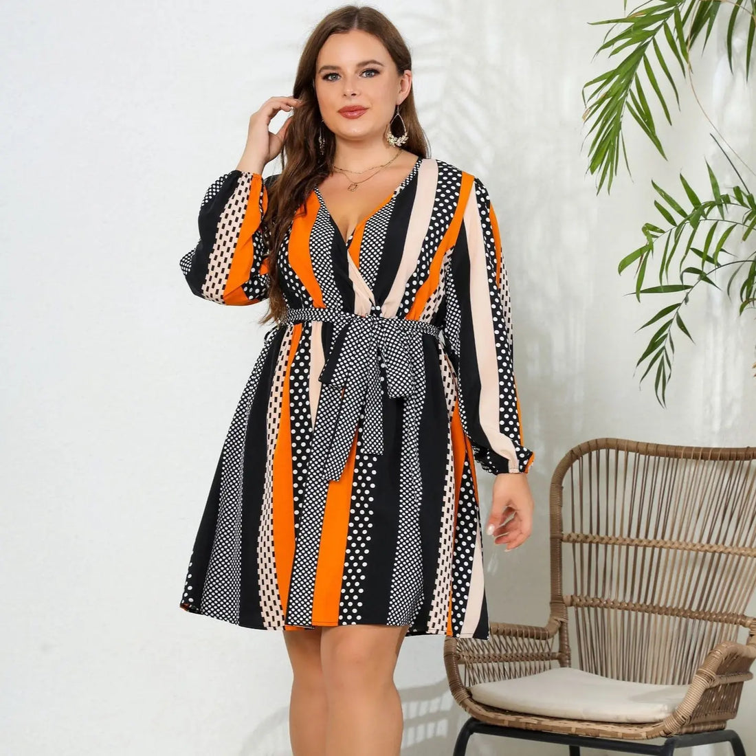 V-neck Lace-up Plus Size Dress Lady T Fashions
