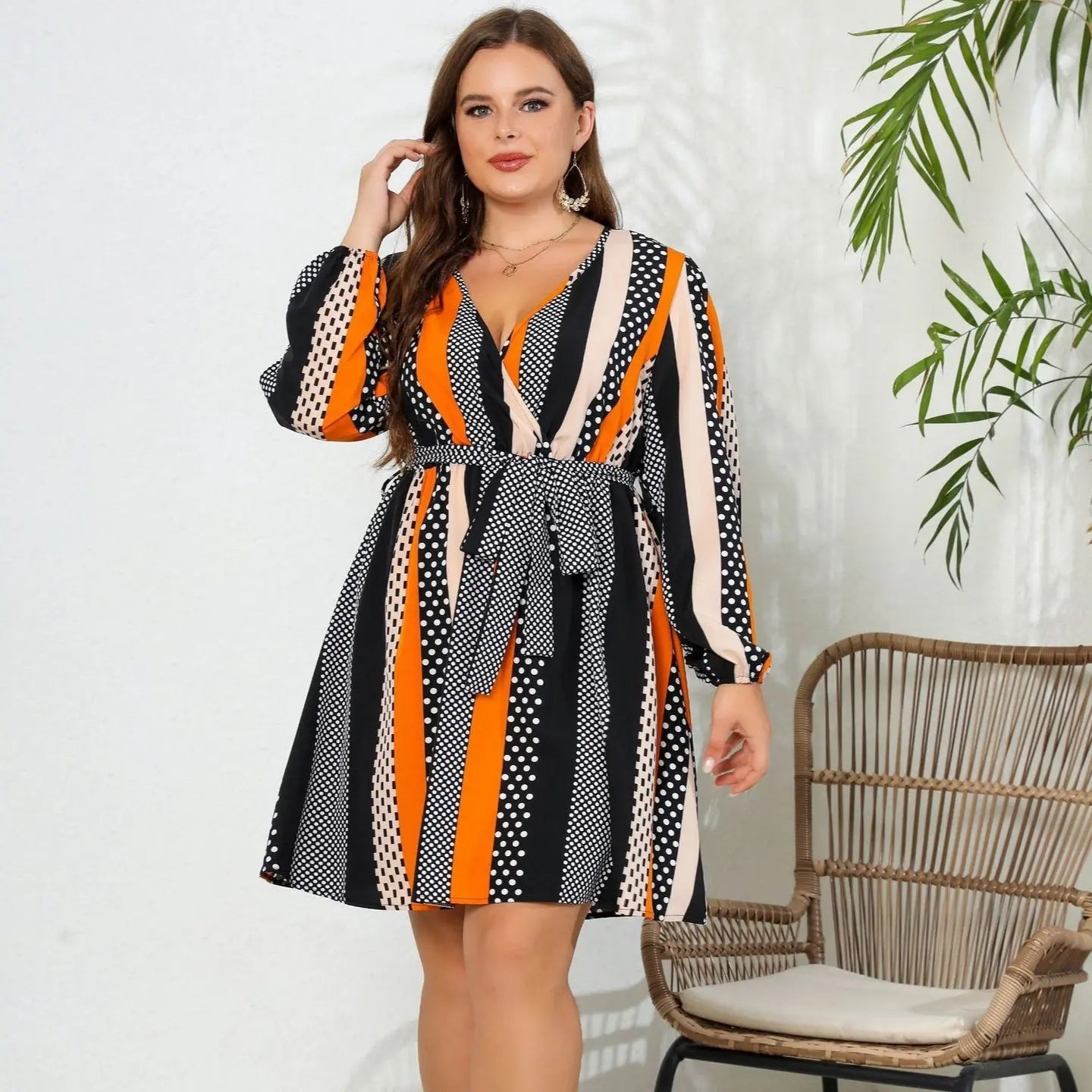V-neck Lace-up Plus Size Dress Lady T Fashions