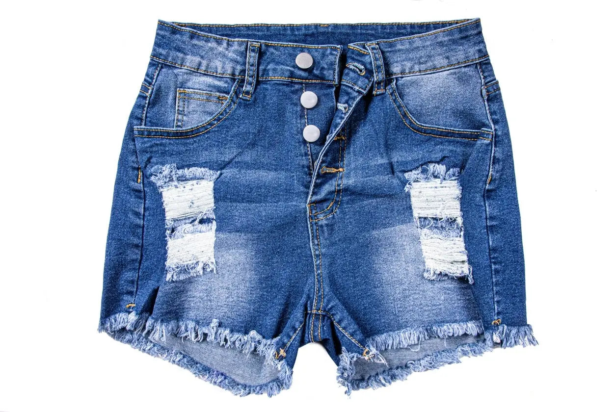 Womens Mid-High Rise Ripped Jean Shorts Distressed Stretchy Denim Shorts Lady T Fashions