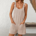Womens Rompers Summer Casual Short Overalls Sleeveless Adjustable Tie Knot Strap Jumpsuits With Pockets Lady T Fashions