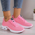 Plus Size Women's Comfortable Air Cushion Low Top Running Sneakers, Lace Up Knitted Outdoor Athletic Shoes Lady T Fashions