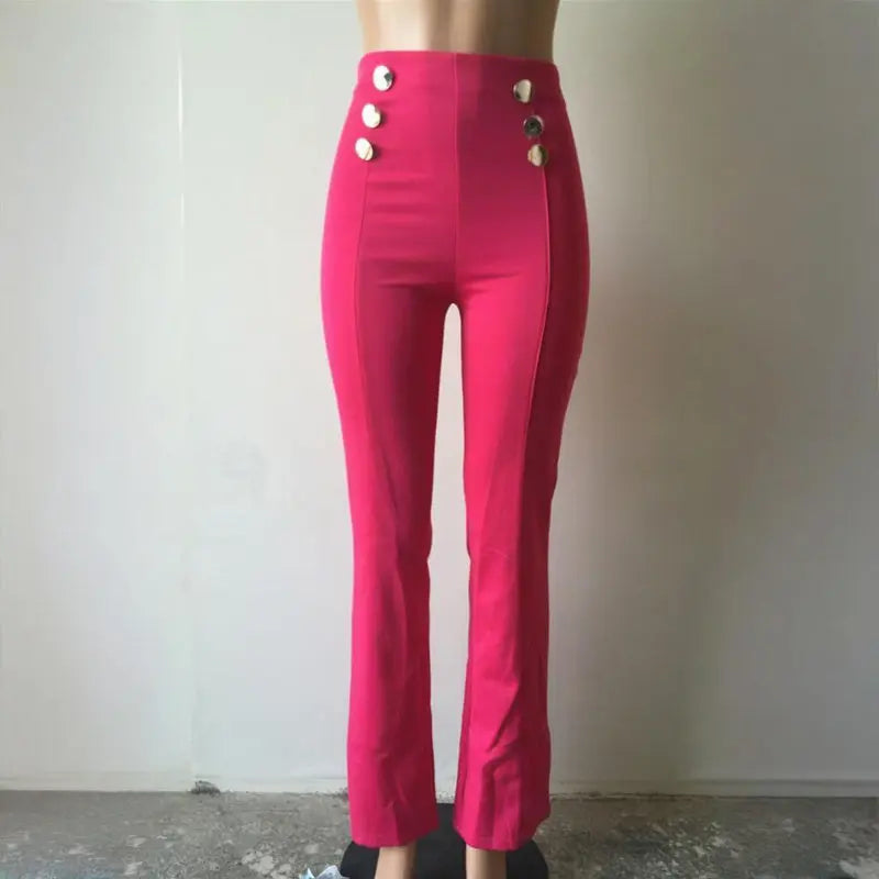 Women's Elegant High-Waisted Wide Leg Pants With Double-Breasted Buttons - Flared Trousers For Casual & Formal Wear Lady T Fashions