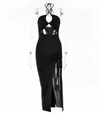 Sexy Halterneck Lace-up Split Dress Summer Y2K Fashion Party Baech Long Dresses For Womens Clotjing Lady T Fashions