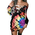 Women's Printed Off-shoulder Corns Lace-up Long Sleeve Top Lady T Fashions