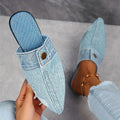 Women's Denim Flat Mules, Fashion Pointed Toe Slip On Non Slip Shoes, Casual Outdoor Slides Lady T Fashions