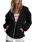 Women's Fashion Casual Solid Color Drawstring Zipper Hooded Sweatshirt Lady T Fashions