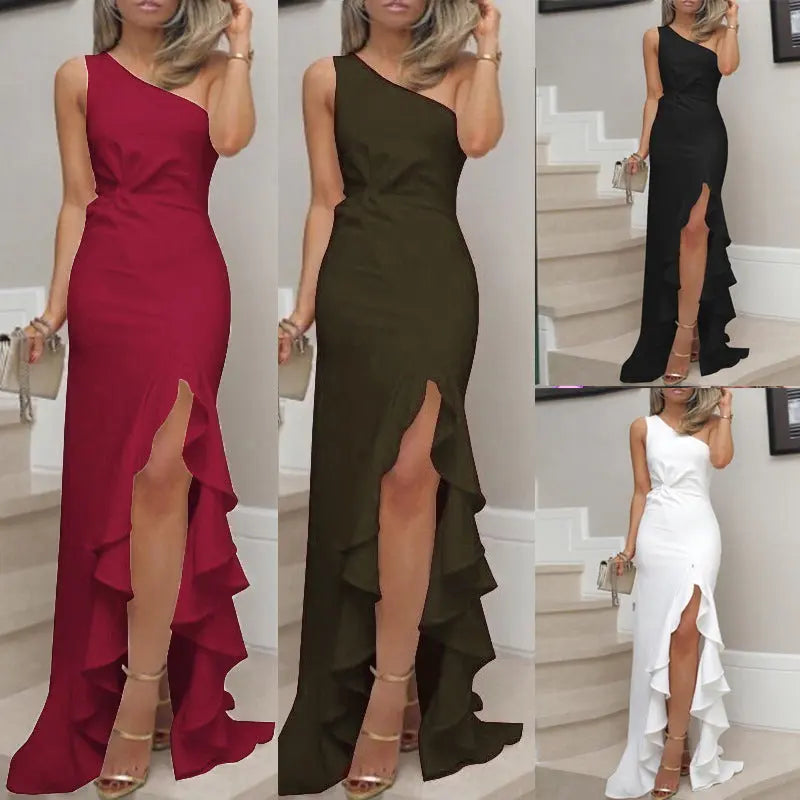 Slit Ruffled Large Evening Dress Lady T Fashions