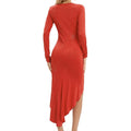 Ladies' V-neck Slim Fit Slit Fashionable Slimming Sexy Irregular Long Sleeved Mid Length Dress Lady T Fashions