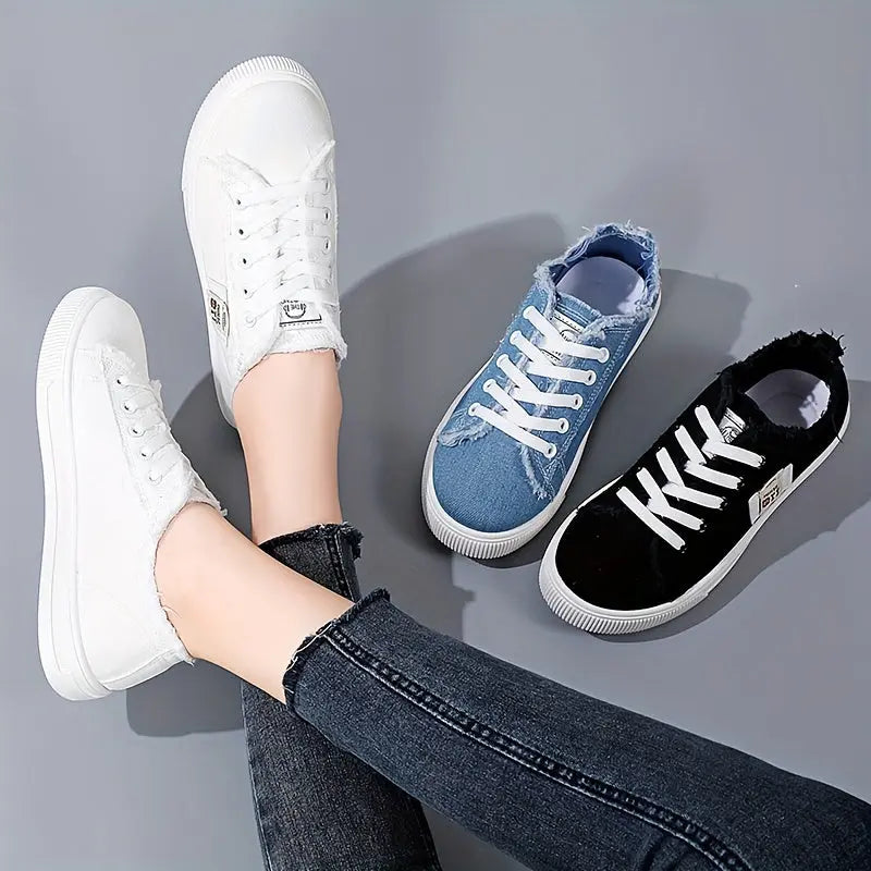 Versatile Women's Flat Canvas Low Top Lace Up Skate Shoes for Casual Walking Lady T Fashions