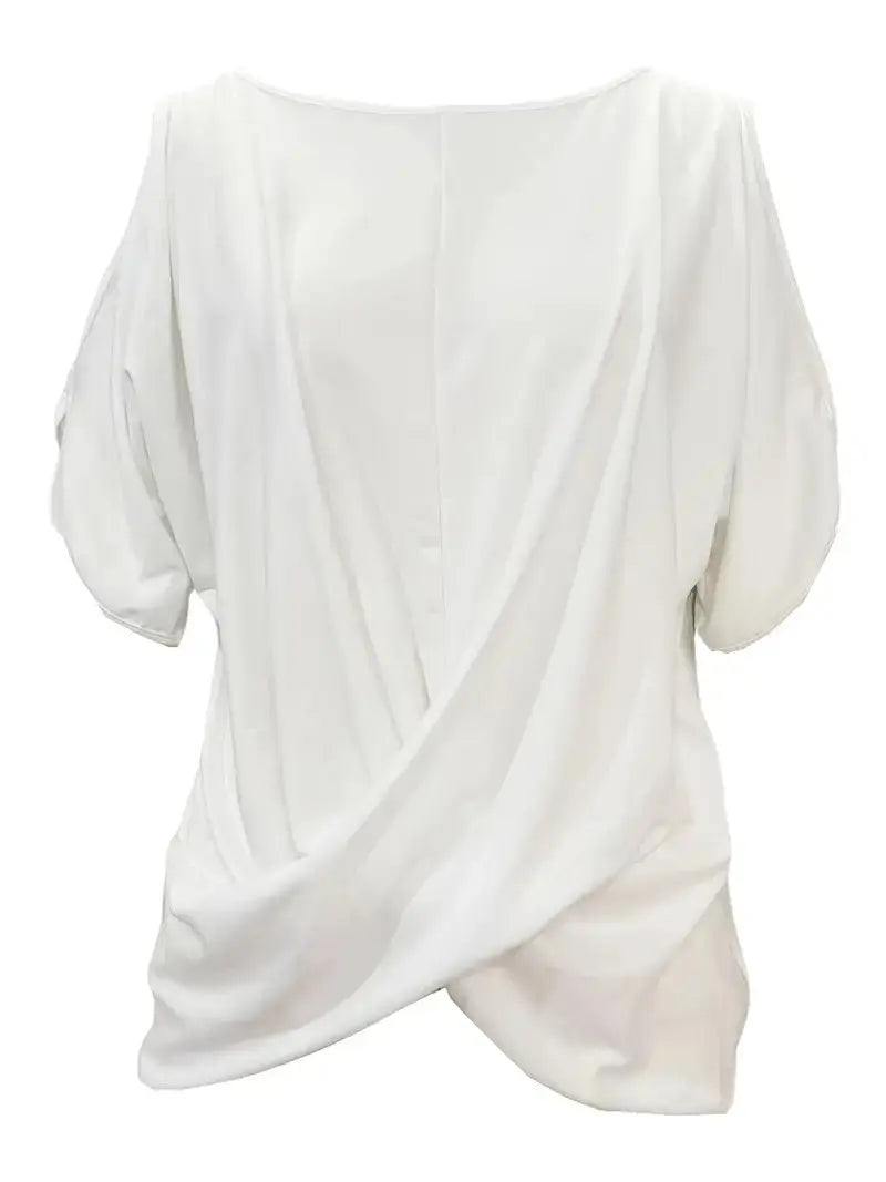 Summer New White Short-sleeved T-shirt With Irregular Kink On It Lady T Fashions