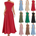 Slant Shoulder Sexy Waist Trimming Long With Pocket Dress Lady T Fashions