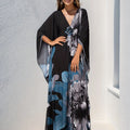 Plus Size Floral Print Dress - Elegant V-Neckline, Flowy Batwing Sleeves, Effortless Casual Style - Designed for Plus-Size Women, Ideal for Ramadan Celebrations and Everyday Wear Lady T Fashions