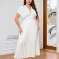 V-neck Sexy Bat Sleeve Slim-fit Pleated A- Line Dress Lady T Fashions