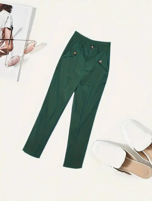 Women's Solid Color Button Casual And Versatile Fashionable Pants Lady T Fashions