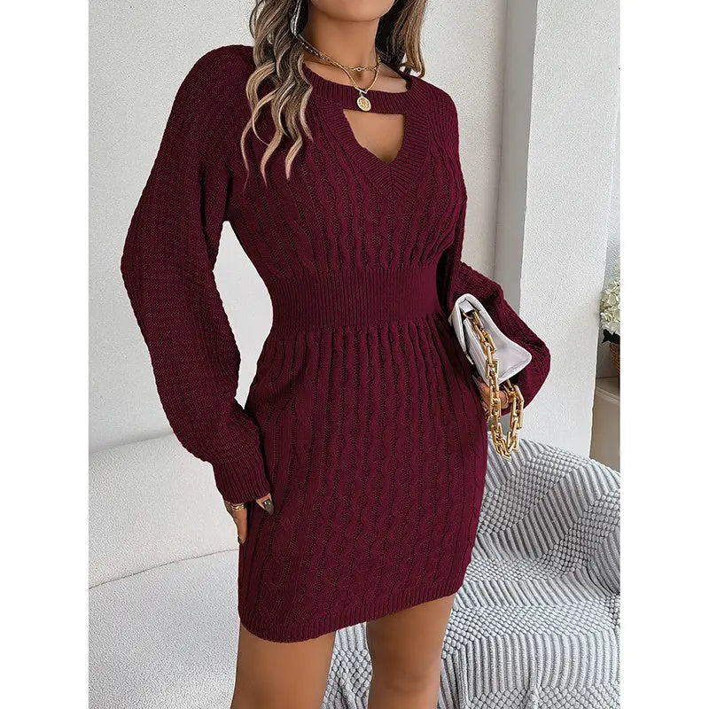 Womens Long Sleeve Sweater Dress Sexy Cut Out Bodycon Mini Fall Dress Trendy Ribbed Ladies Winter Sweater Lady T Fashions