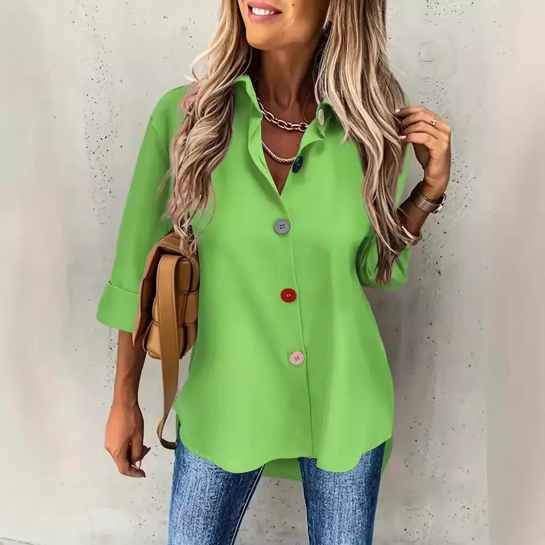 Casual Women's Solid Color Buttons Long Sleeve Shirt Top Lady T Fashions