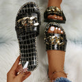 Women's Metal Chain Decor Flat Slippers, Fashion Open Toe Non Slip Slides Shoes, Casual Outdoor Slippers Lady T Fashions