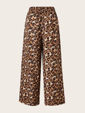 Women's Plus Size Leopard Print Wide Leg Pants - Elastic Waist, Loose Fit Casual Straight Leg Trousers For Spring Summer Fall, Lightweight Polyester Blend, Perfect For Beach Or Outdoor Outings Lady T Fashions
