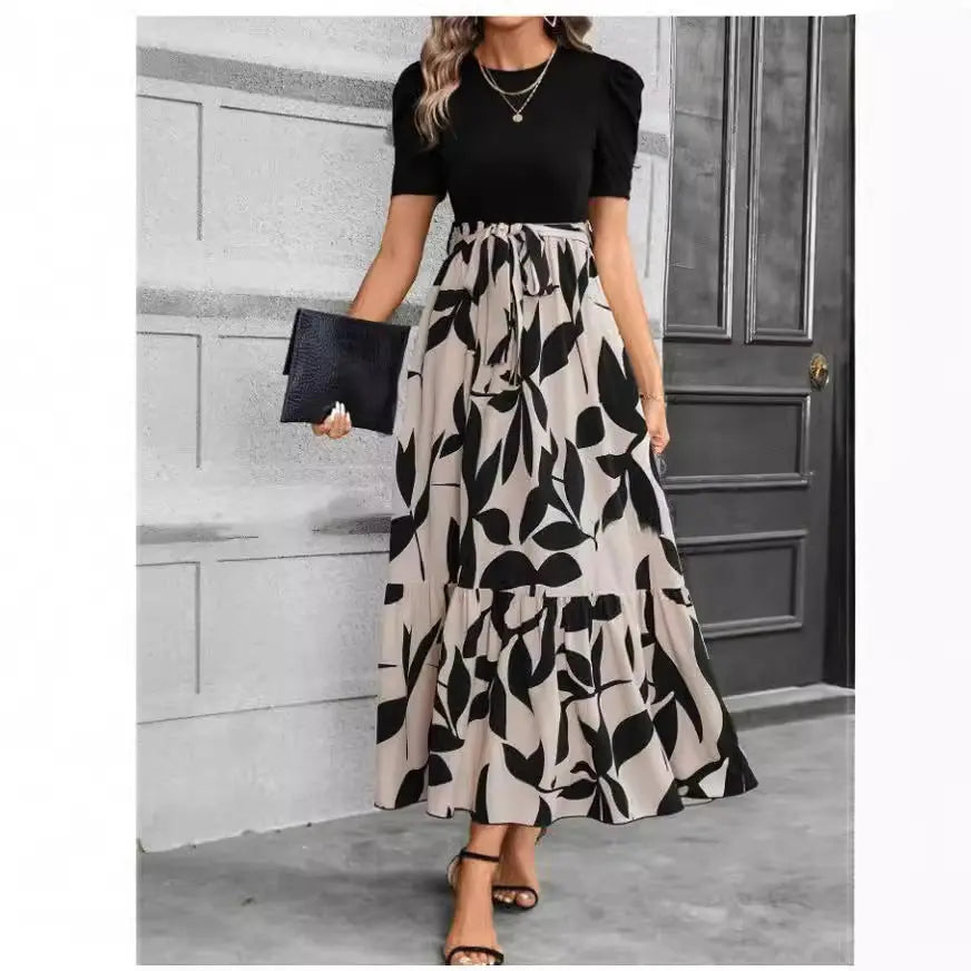 Floral Print Round Neck Exotic Vacation Style Elegant Dress Lady T Fashions