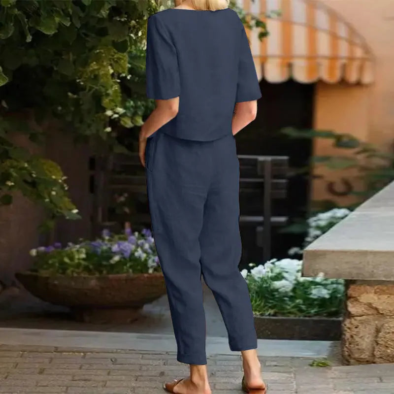 Women's Cotton And Linen Wide-leg Pants Suit Lady T Fashions