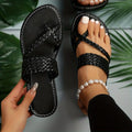 Women's Flat Slide Sandals, Toe Loop Braided Band Slip On Shoes, Casual Beach Slides Lady T Fashions