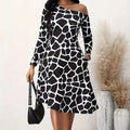 Ladies' Fashionable And Elegant Printed Off Shoulder Zebra Print A-line Dress Lady T Fashions