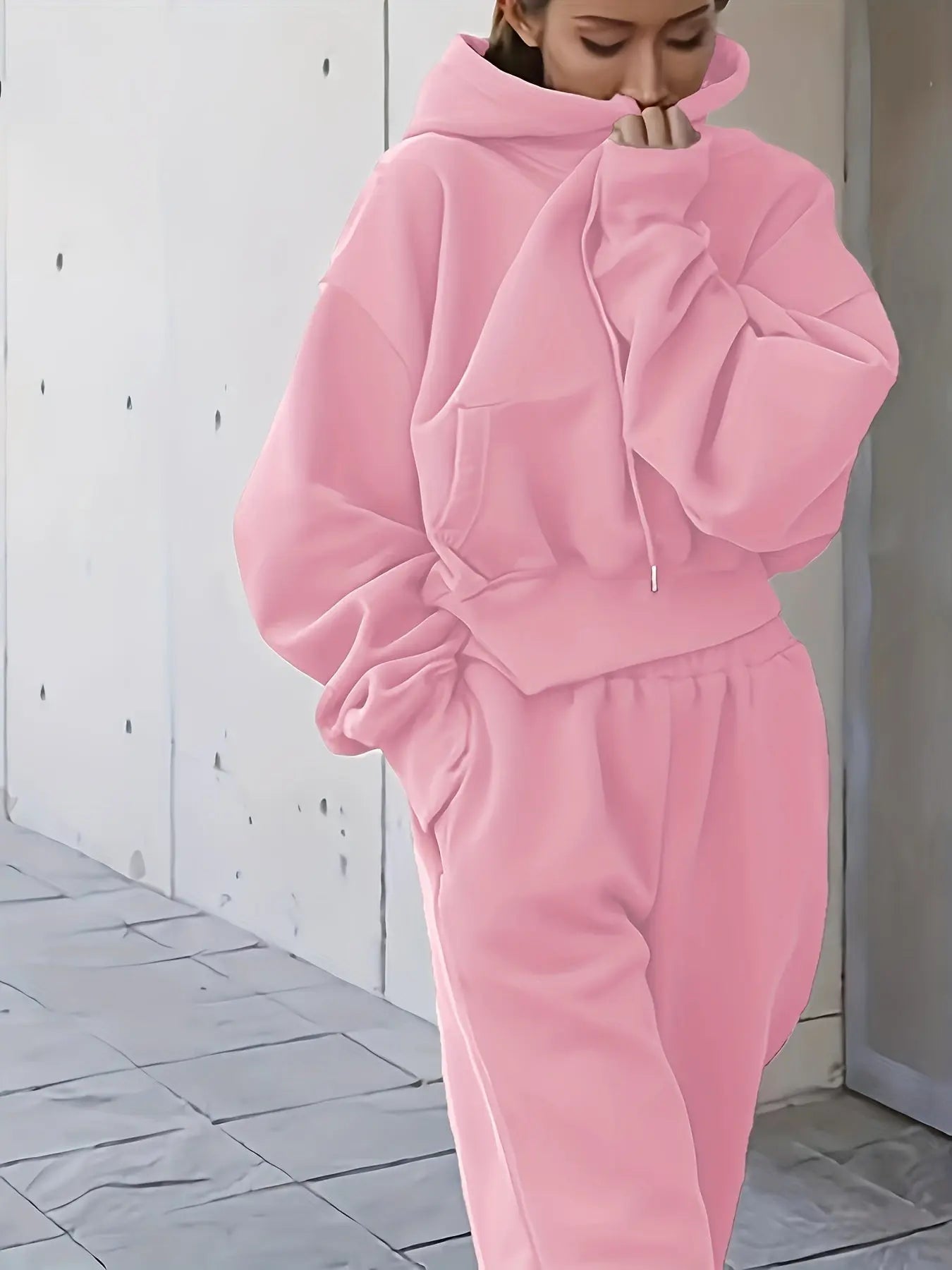 Women'S Cozy Red Hoodie & Sweatpants Set - Casual Long Sleeve Pullover with Pockets, Soft Polyester Blend, Perfect for Fall/Winter Lounging or Outdoor, Sweater Hoodie Lady T Fashions
