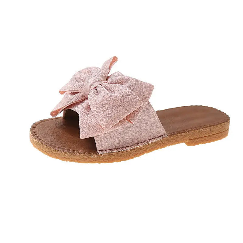 Women's Slip-on Cloth Sandals Summer Soft Bottom Flat Heel Bow Lady T Fashions