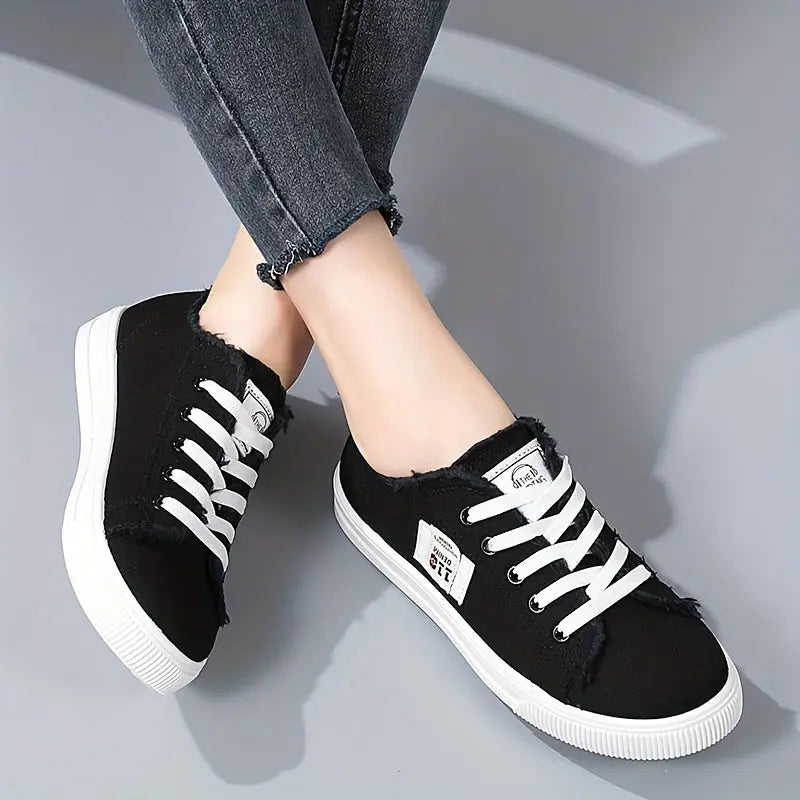 Versatile Women's Flat Canvas Low Top Lace Up Skate Shoes for Casual Walking Lady T Fashions