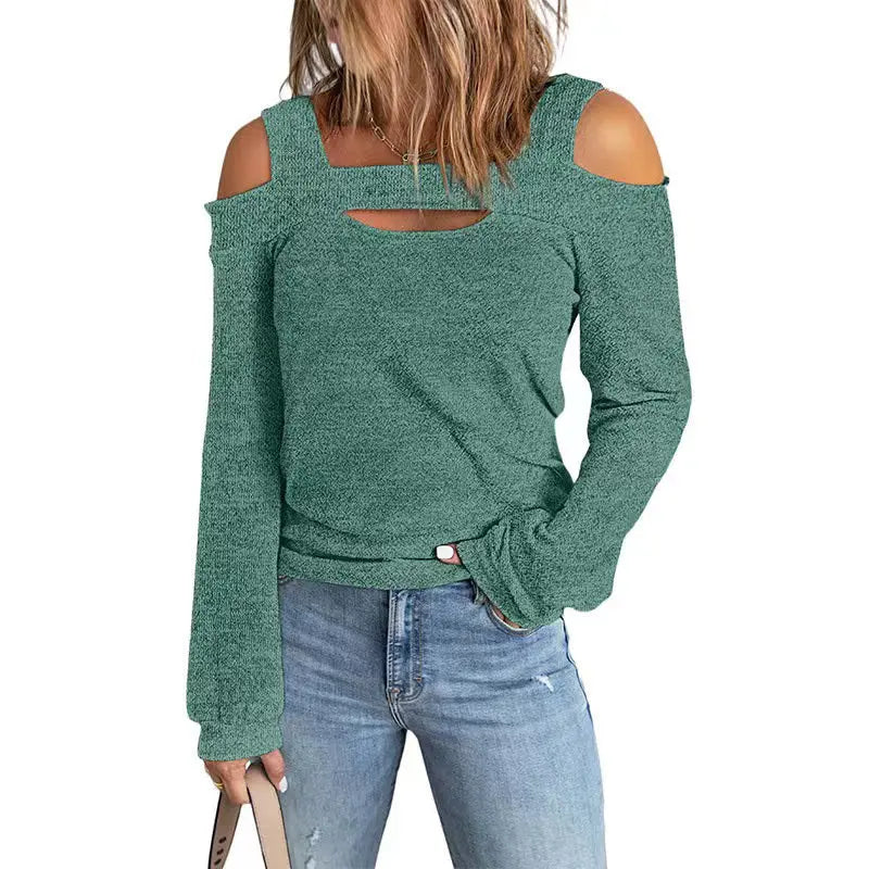 Womens Cold Shoulder Top Cut Out Long Sleeve Basic T Shirts Casual Blouse Tshirts Lady T Fashions