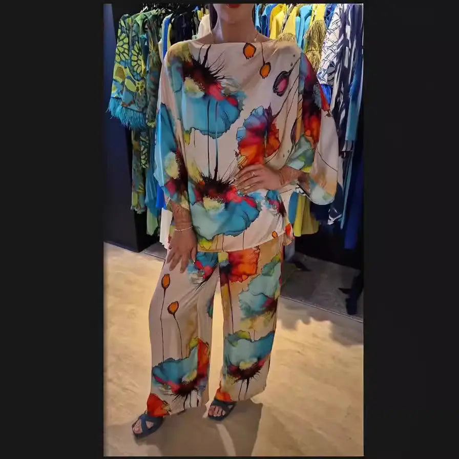 Indian Casual Round Neck Printed Satin Suit Lady T Fashions